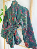 Luscious Luxurious Hip Length Shawl Collar Kimono Printed Velvet Jacket