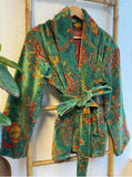 Luscious Luxurious Hip Length Shawl Collar Kimono Printed Velvet Jacket
