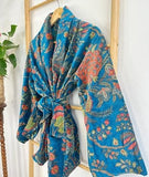 Luscious Luxurious Hip Length Shawl Collar Kimono Printed Velvet Jacket