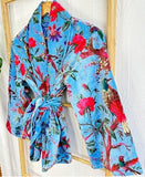 Luscious Luxurious Hip Length Shawl Collar Kimono Printed Velvet Jacket