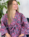 Luxury Velvet House Knee Short Robe Unisex Kimono Boho Jacket Reversible Art Silk Quirky Winter Gift Pink Blue Red Love Mandala Geometric