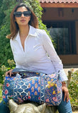 Quilted Patchwork Duffle Tote Shoulder Blue patch Bag Cotton