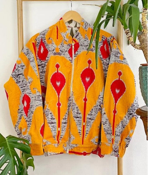 Velvet Boho Bomber Quirky Jacket Mustard red