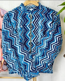 Velvet Boho Bomber Quirky Jacket Navy blue zig zag