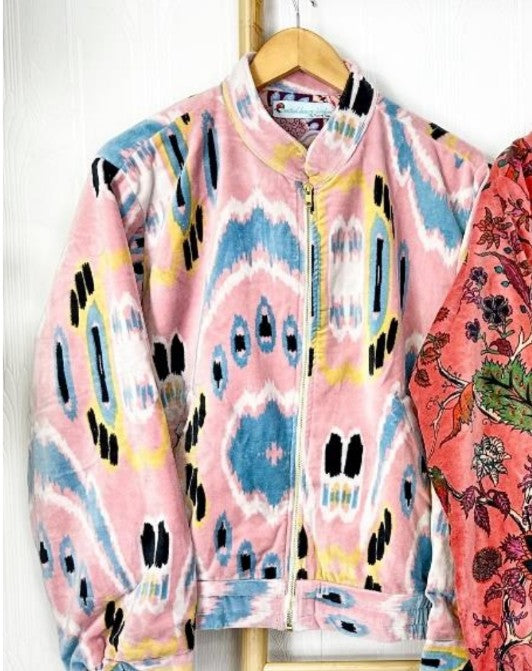 Luscious Luxurious Printed Velvet Jacket Baby pink