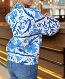 Boho Suzani Bomber Jacket with Artisan Detail Baby White Blue Summer Joy