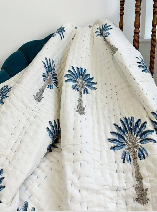 Quilted Pure Cotton Quilts Bed Throw King Size