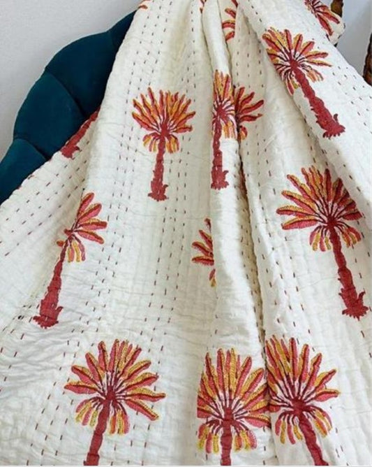 Quilted Pure Cotton Quilts Bed Throw King Size