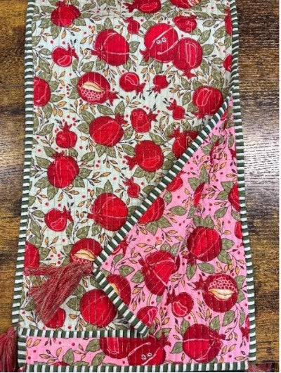 Pure Cotton Reversible Quilted Table Runner | Handcrafted Pomegranate | Summer