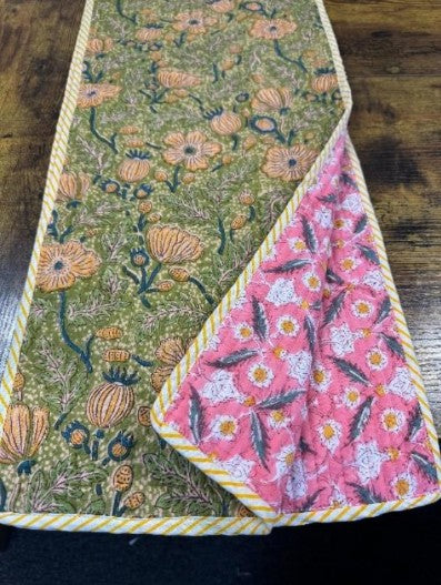 Pure Cotton Reversible Quilted Table Runner | Handcrafted Pomegranate | Summer