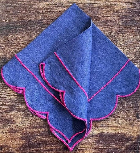 Pure Elegance: Linen Napkins Blue With Pink (Set of 6 pcs)