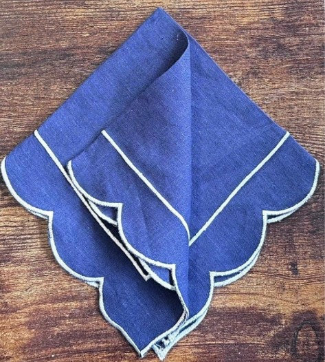 Pure Elegance: Linen Napkins Blue With White (Set of 6 pcs)