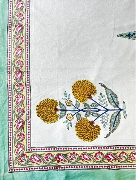Large Table Handblock Printed Cotton Spring Summer Floral Table Cover |