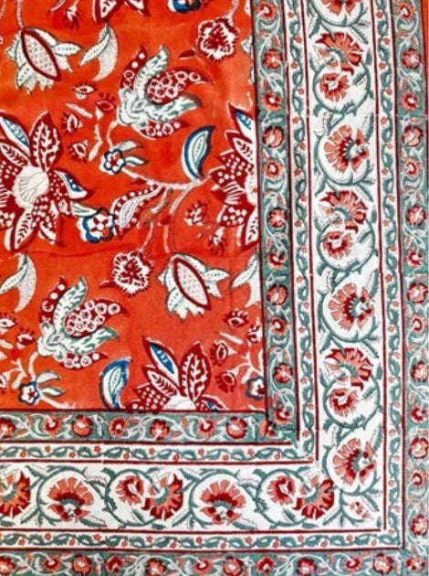 Large Table Handblock Printed Cotton Spring Summer Floral Table Cover |
