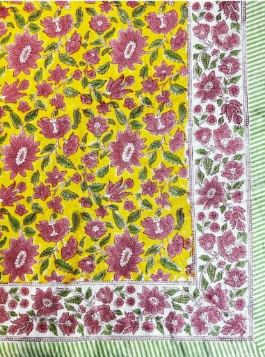 Large Table Handblock Printed Cotton Spring Summer Floral Table Cover |