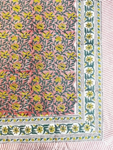 Large Table Handblock Printed Cotton Spring Summer Floral Table Cover |