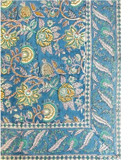 Large Table Handblock Printed Cotton Spring Summer Floral Table Cover |