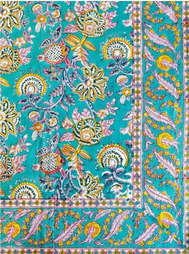 Large Table Handblock Printed Cotton Spring Summer Floral Table Cover |