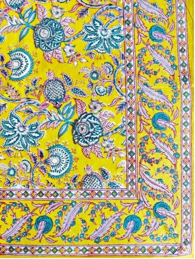 Large Table Handblock Printed Cotton Spring Summer Floral Table Cover |