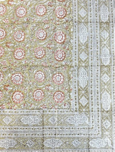 Large Table Handblock Printed Cotton Spring Summer Floral Table Cover