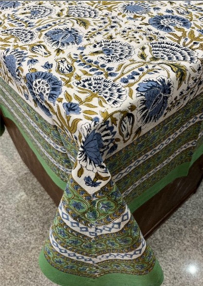 Large Table Handblock Printed Cotton Spring Summer Floral Table Cover