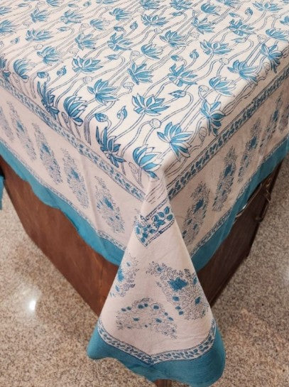 Large Table Handblock Printed Cotton Spring Summer Floral Table Cover