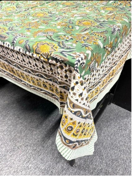 Large Table Handblock Printed Cotton Spring Summer Floral Table Cover