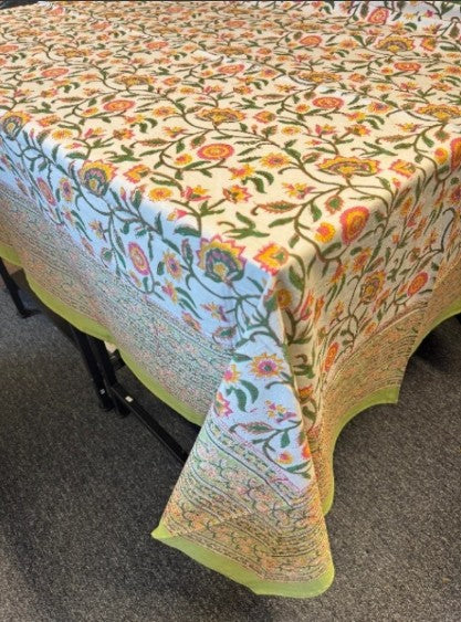 Large Table Handblock Printed Cotton Spring Summer Floral Table Cover