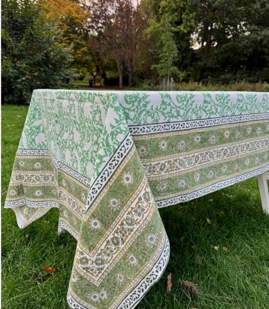 Large Table Handblock Printed Cotton Spring Summer Floral Table Cover