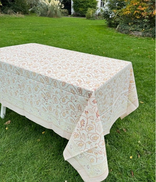 Large Table Handblock Printed Cotton Spring Summer Floral Table Cover