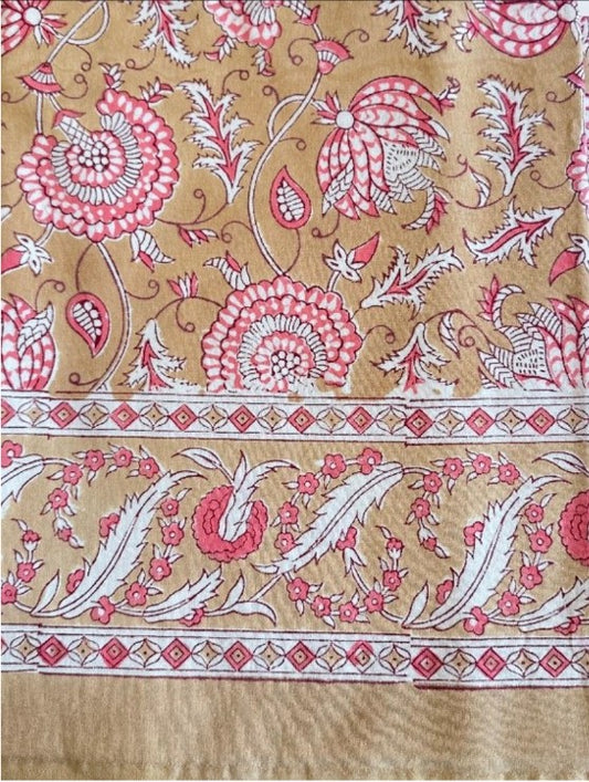 Large Table Handblock Printed Cotton Spring Summer Floral Table Cover