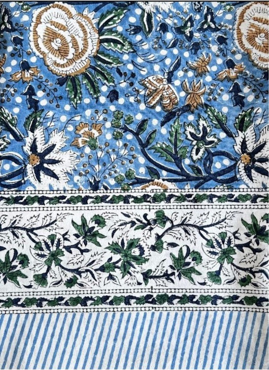 Large Table Handblock Printed Cotton Spring Summer Floral Table Cover
