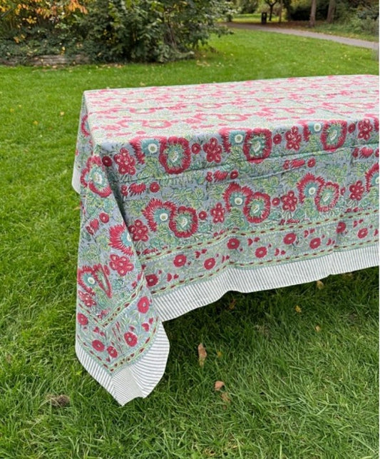 Large Table Handblock Printed Cotton Spring Summer Floral Table Cover