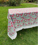 Large Table Handblock Printed Cotton Spring Summer Floral Table Cover