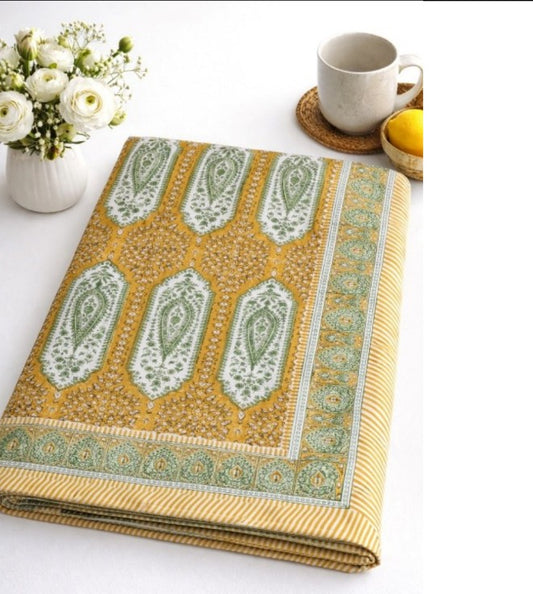 Large Table Handblock Printed Cotton Spring Summer Floral Table Cover