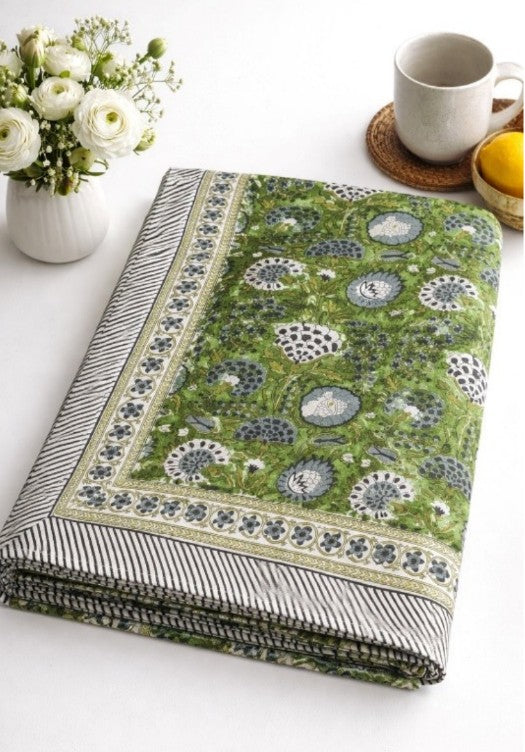 Large Table Handblock Printed Cotton Spring Summer Floral Table Cover