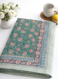 Large Table Handblock Printed Cotton Spring Summer Floral Table Cover