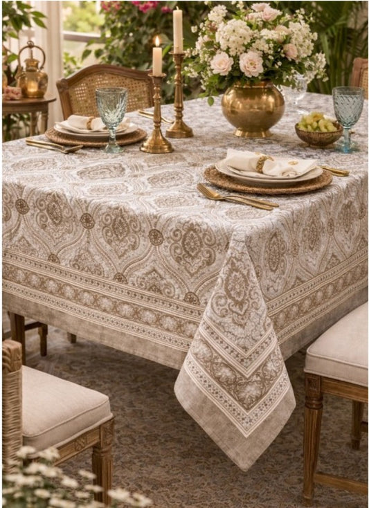 Large Table Handblock Printed Cotton Spring Summer Floral Table Cover