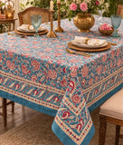 Large Table Handblock Printed Cotton Spring Summer Floral Table Cover