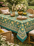 Large Table Handblock Printed Cotton Spring Summer Floral Table Cover