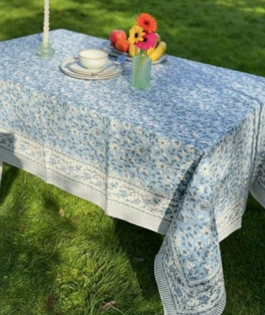 Large Table Handblock Printed Cotton Spring Summer Floral Table Cover