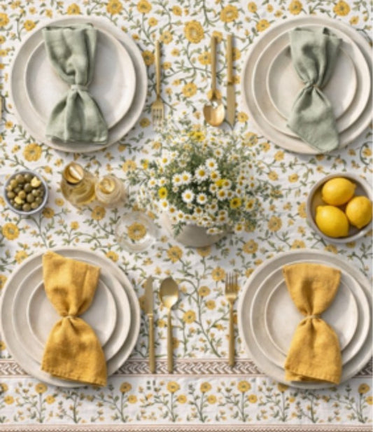 Large Table Handblock Printed Cotton Spring Summer Floral Table Cover
