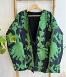 Suzani-Embroidered Fur Open Jacket with Dori Tie Classic Elegant green Taupe