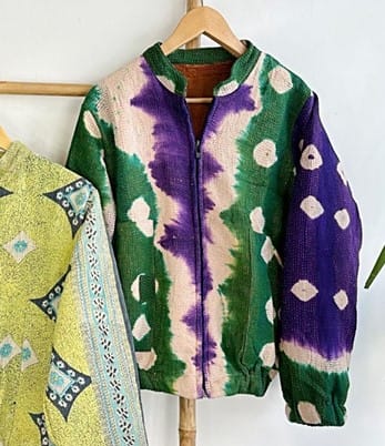 Vintage Inspired Short Jacket- Timeless Elegance with Modern Edge Tie-Dye Pattern with White, Green, Purple and Blue Hue