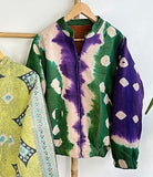 Vintage Inspired Short Jacket- Timeless Elegance with Modern Edge Tie-Dye Pattern with White, Green, Purple and Blue Hue