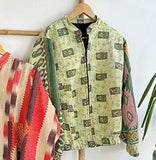 Vintage Inspired Short Jacket- Timeless Elegance with Modern Edge Dark Green, Pink and Cream