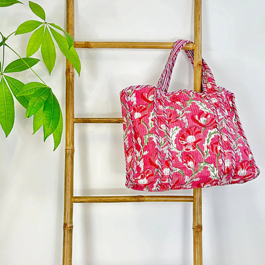 Quilted Cotton Handprint Peach red