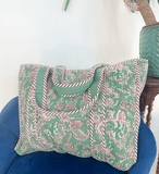 Quilted Cotton Handprint Green hue
