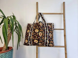 Quilted Cotton Handprint Black brown
