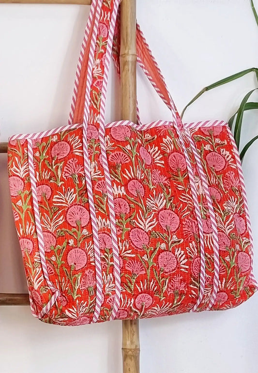 Quilted Cotton Handprint Coral red